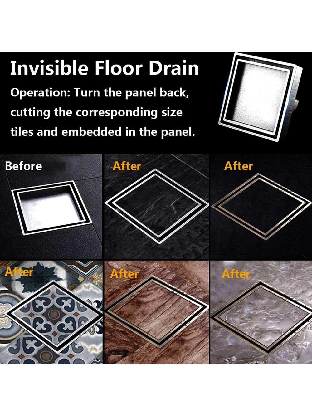 KES Invisible Tile-in Drain 6-Inch by 6-Inch SUS 304 Stainless Steel Rustpr…
